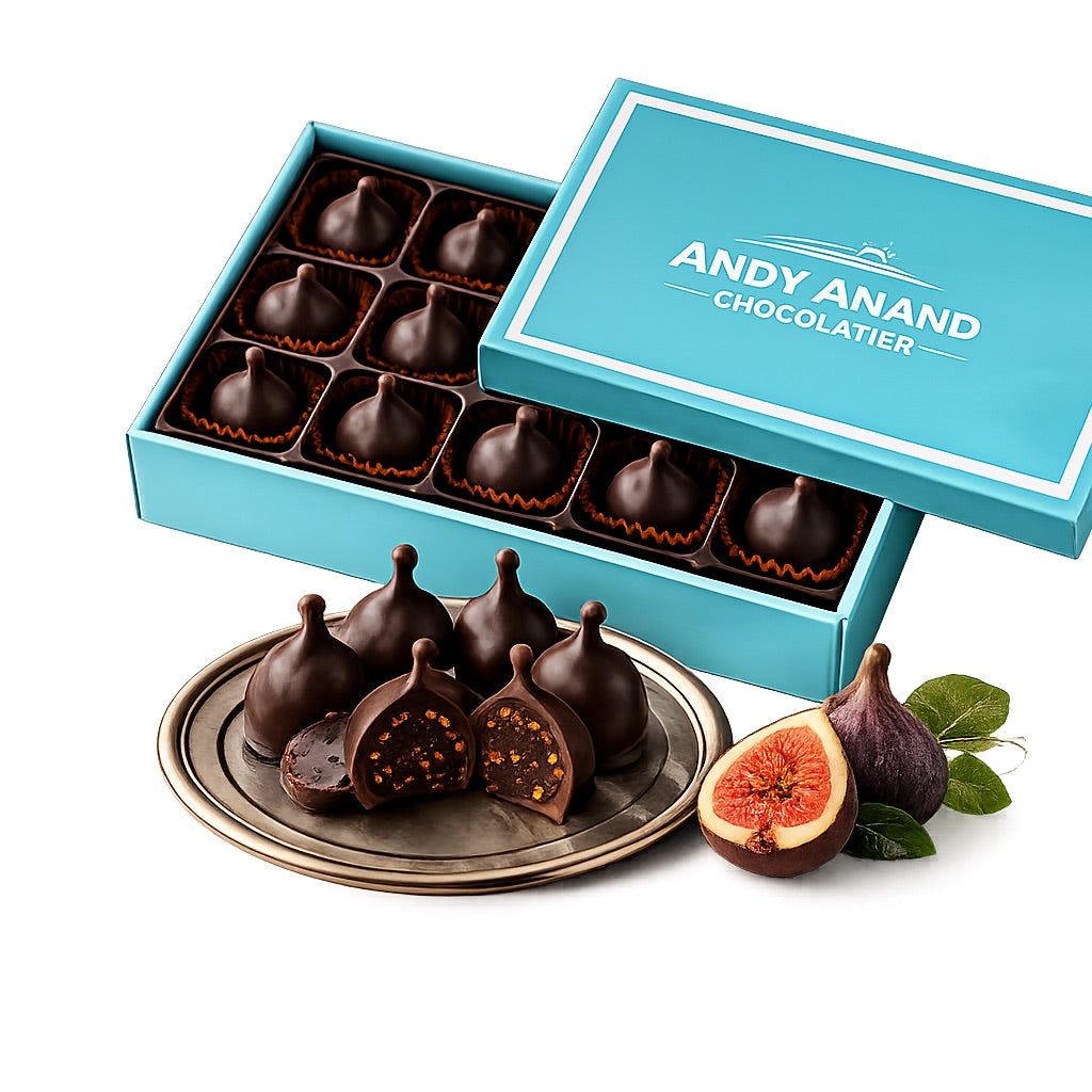 Andy Anand Vegan Belgian Dark Chocolate Figs — 24 piece gift box, 60% cocoa butter